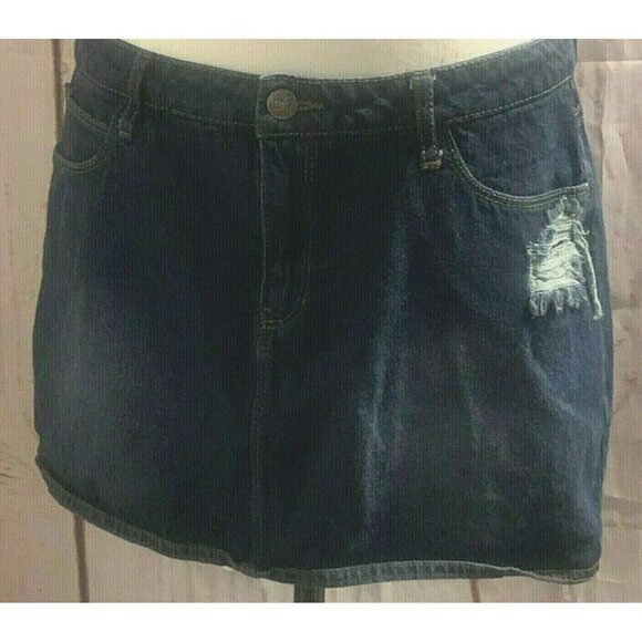 Selena Gomez Dream Out Loud Distressed Mini Jean Skirt Juniors Size 13 Blue - Picture 2 of 10